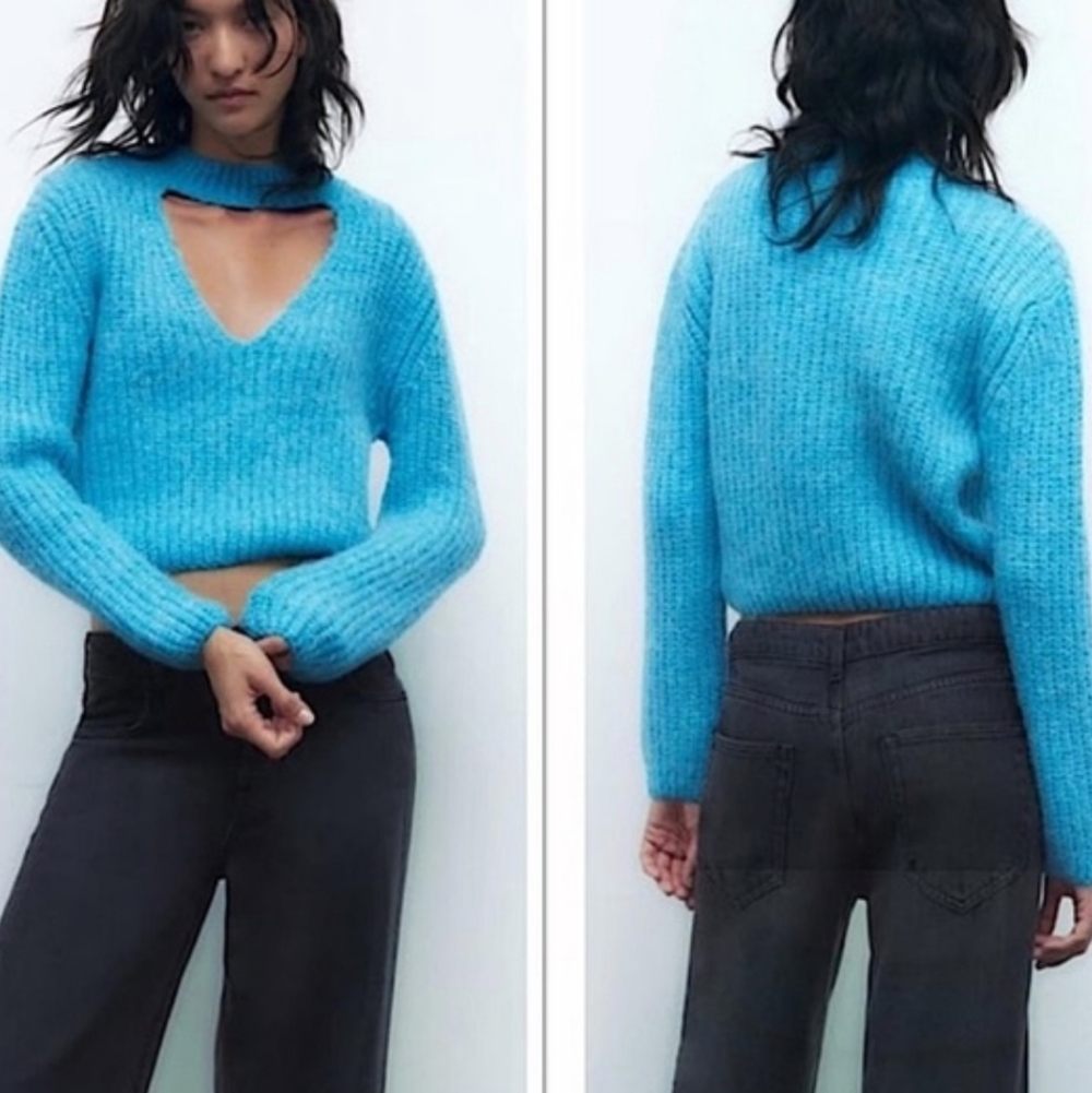 Zara Turquoise Ribbed Choker Pullover Sweater * 2 Or More 20% Off